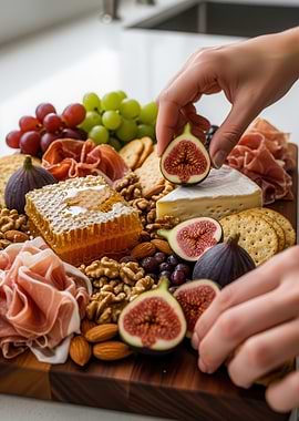 Gourmet Charcuterie Board with Figs and Honeycomb