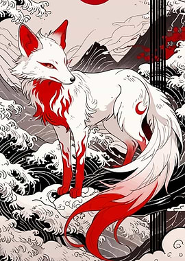 White Fox Spirit with Red Markings