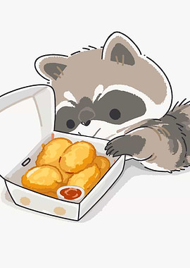 Cute Raccoon with Chicken Nuggets