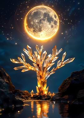 Crystal Tree Under a Glowing Moon
