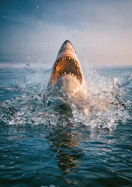 Great White Shark Breaching Water