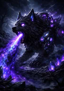 Cyberpunk Wolf Breathing Fire