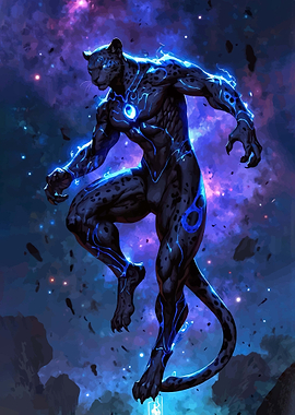 Cosmic Panther with Blue Energy