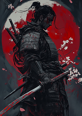 Samurai Warrior with Bloody Swords