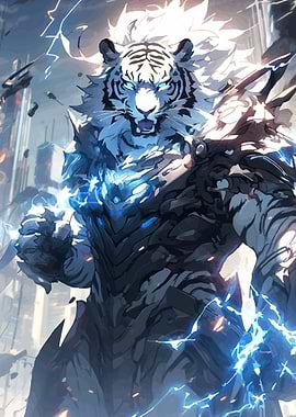 Cyberpunk White Tiger Warrior