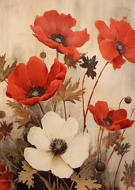 Red and White Poppies