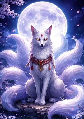 Nine Tailed Fox Spirit Under the Moon