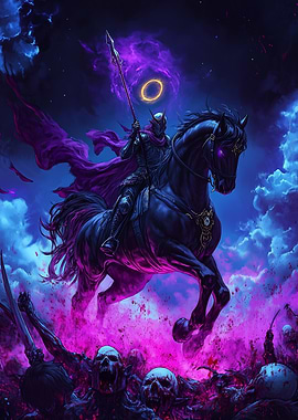 Dark Knight Riding a Black Horse