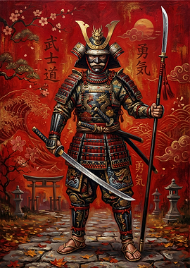 Samurai Warrior with Katana and Spear