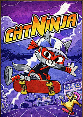 Cat Ninja Skateboarder in Lightning Storm