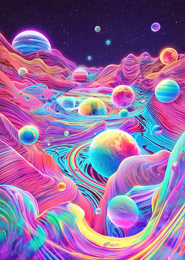Psychedelic Alien Landscape with Planets