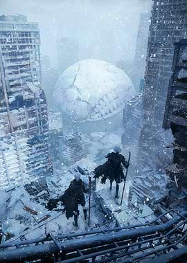 Post-Apocalyptic Cityscape with Androids
