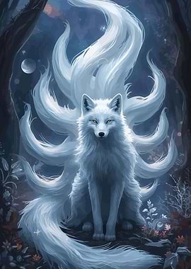 Nine-Tailed Fox Spirit in Forest