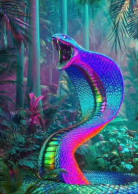 Neon Cobra in a Lush Jungle