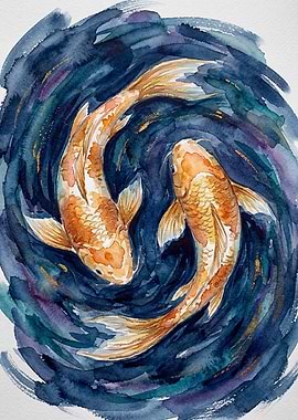 Watercolor Koi Fish Painting
