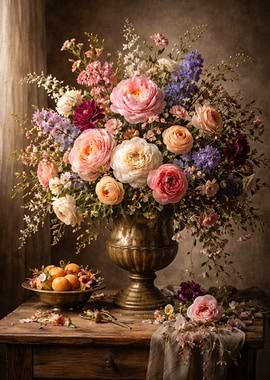 Abundant Floral Arrangement in a Vintage Vase