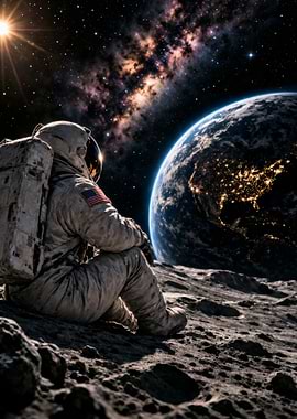 Astronaut on the Moon overlooking Earth
