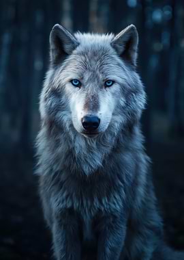 Wolf with Striking Blue Eyes