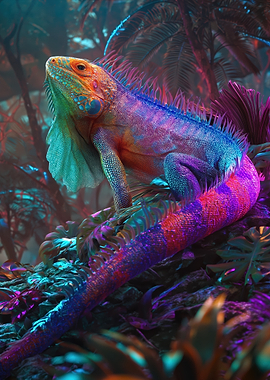 Vibrant Chameleon in Tropical Jungle