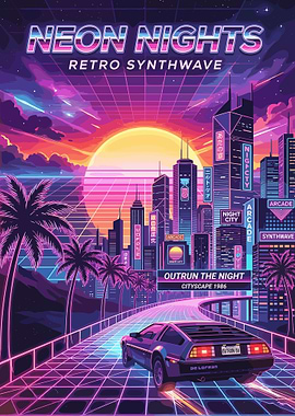 Retro Synthwave Neon Cityscape