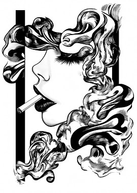 Woman smoking, stylized smoke