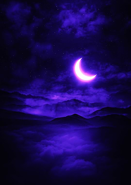 Crescent Moon Over Purple Mountains
