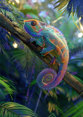 Vibrant Chameleon on a Branch