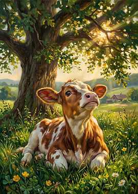 Cute Calf in a Sunny Meadow