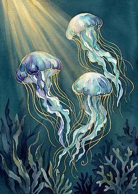 Jellyfish in Deep Blue Sea