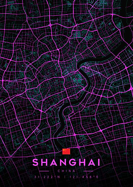Shanghai Cyberpunk Neon City Map