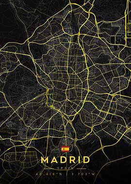 Madrid City Map Obsidian Gold City Map