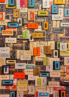 Wall of Vintage Cassette Tapes