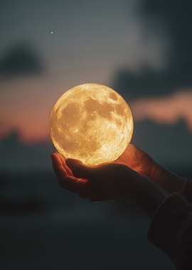 Hands Holding a Glowing Moon