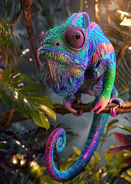Vibrant Chameleon on a Branch