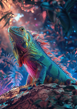 Vibrant Iguana in Lush Jungle
