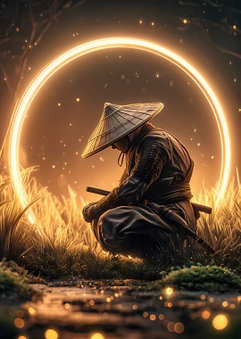 Samurai in a glowing circle