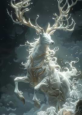 Ethereal White Stag with Glowing Antlers