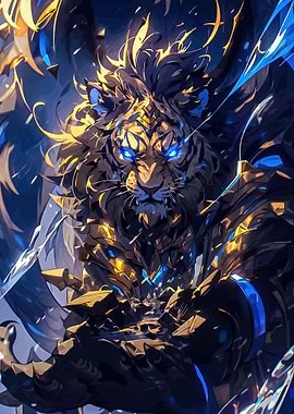 Armored Tiger with Glowing Blue Eyes