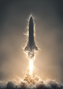 Rocket Launching into Smoky Sky