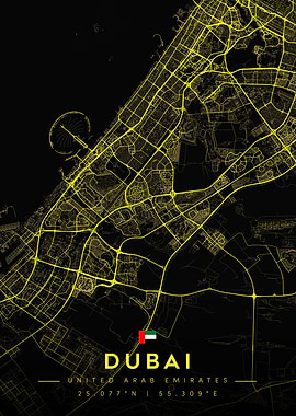 Dubai City Map Obsidian Gold City Map
