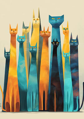 Group of Stylized Cats