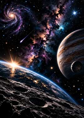 Cosmic Sunrise Over Earth with Jupiter