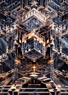 Isometric Cube Structure with Golden Lights