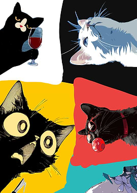 Four Cats in a Pop Art Style