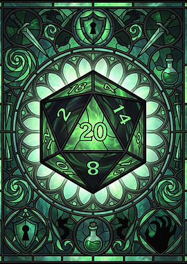 Dungeons and Dragons Dice Stained Glass