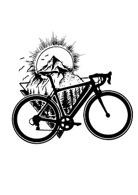 Bicycle with Mountain and Sun Scene