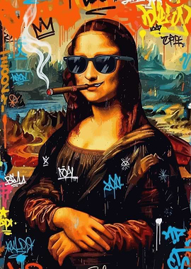 Graffiti Mona Lisa with Sunglasses and Cigar