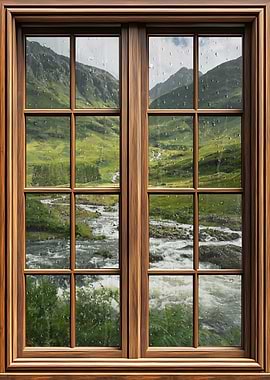 Rainy Window View of Scottish Highlands