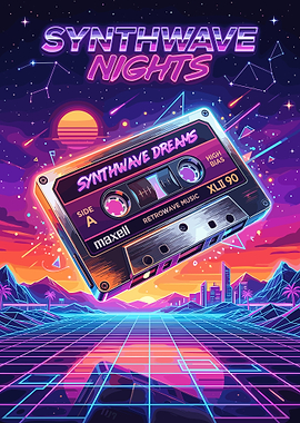 Synthwave Cassette Tape Retro Futurism