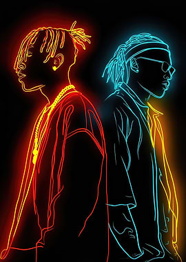 Neon Outline of Two Rappers